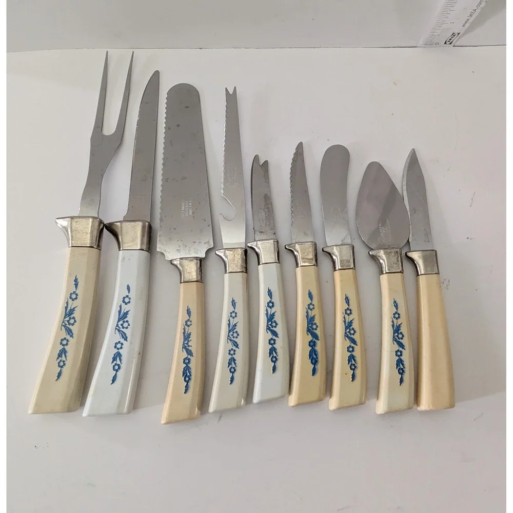 Vintage Lifetime Cutlery Corn Flower 9pc Set Sheffield Stainless Serveware